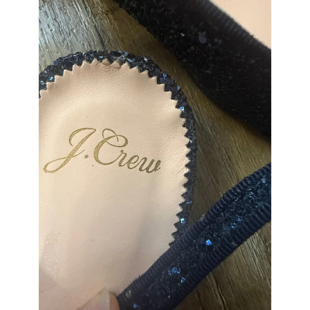 J.Crew Navy Blue Glitter Slingback Flats Studded Bow Pointed Toe Size 12